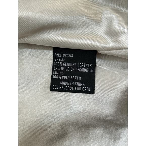 Pamela McCoy 1X Couture Beige Distressed Leather Gold Accents Jacket NWT - Picture 11 of 12